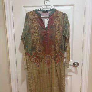 Multicolor Long Sleeve Tunic Dress